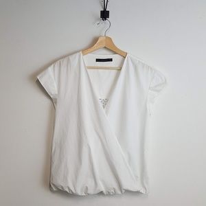 Zara Basic Crossover Laser Cut Blouse Top Size M